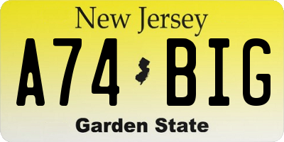 NJ license plate A74BIG