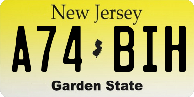 NJ license plate A74BIH