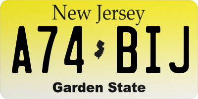 NJ license plate A74BIJ