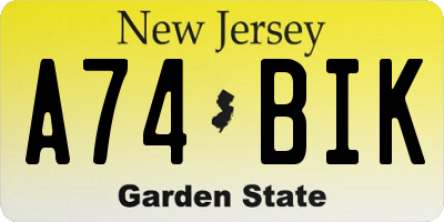 NJ license plate A74BIK