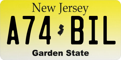 NJ license plate A74BIL