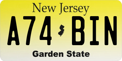 NJ license plate A74BIN
