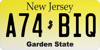 NJ license plate A74BIQ