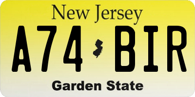 NJ license plate A74BIR