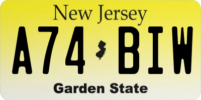NJ license plate A74BIW