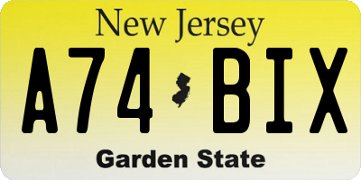 NJ license plate A74BIX