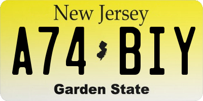 NJ license plate A74BIY