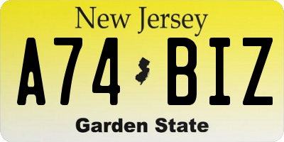 NJ license plate A74BIZ
