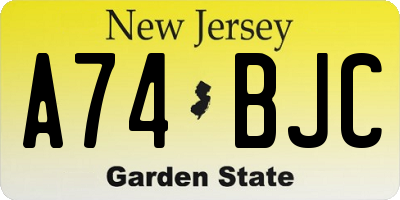 NJ license plate A74BJC