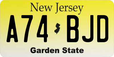 NJ license plate A74BJD