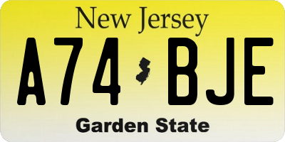 NJ license plate A74BJE