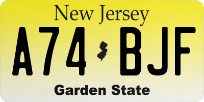 NJ license plate A74BJF