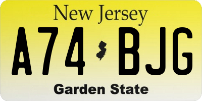 NJ license plate A74BJG