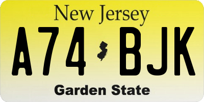 NJ license plate A74BJK