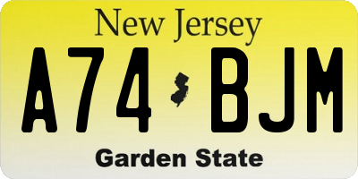 NJ license plate A74BJM
