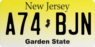 NJ license plate A74BJN