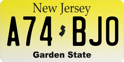 NJ license plate A74BJO