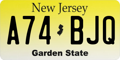NJ license plate A74BJQ