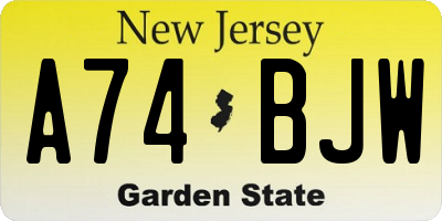 NJ license plate A74BJW