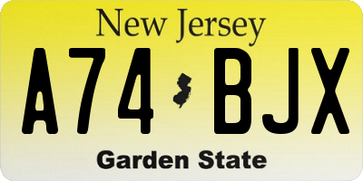 NJ license plate A74BJX