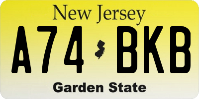 NJ license plate A74BKB