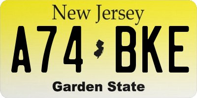 NJ license plate A74BKE