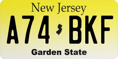 NJ license plate A74BKF