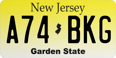 NJ license plate A74BKG