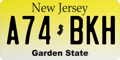 NJ license plate A74BKH