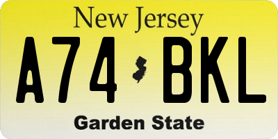 NJ license plate A74BKL