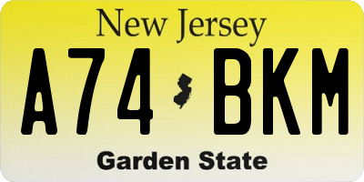 NJ license plate A74BKM