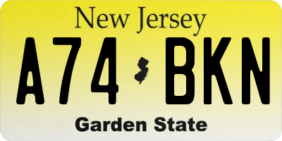 NJ license plate A74BKN