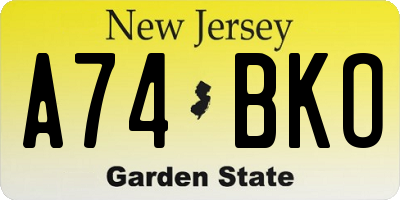NJ license plate A74BKO