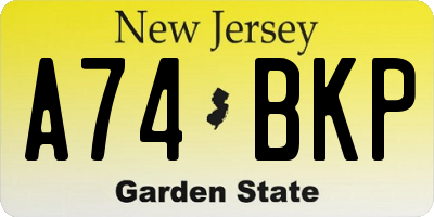 NJ license plate A74BKP
