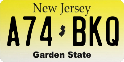NJ license plate A74BKQ