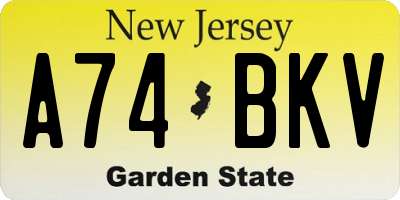 NJ license plate A74BKV