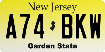 NJ license plate A74BKW