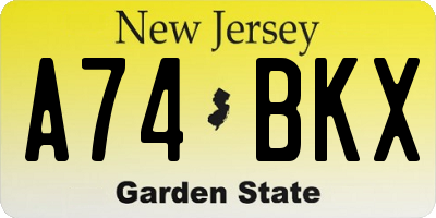 NJ license plate A74BKX