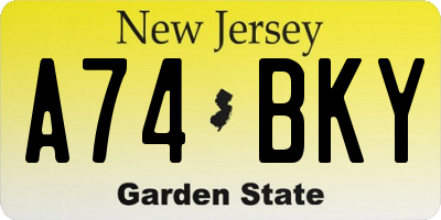 NJ license plate A74BKY