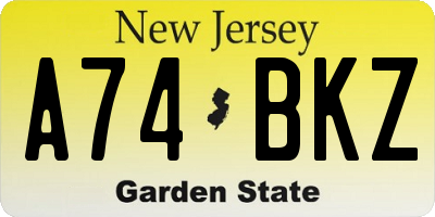 NJ license plate A74BKZ