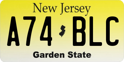 NJ license plate A74BLC