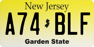 NJ license plate A74BLF