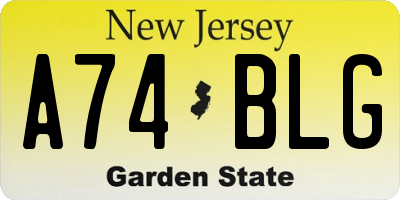 NJ license plate A74BLG