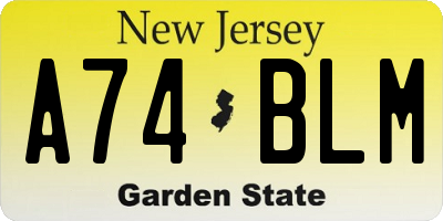 NJ license plate A74BLM