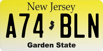 NJ license plate A74BLN