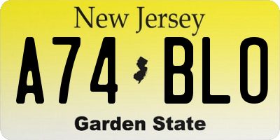 NJ license plate A74BLO