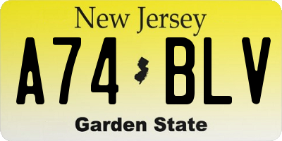 NJ license plate A74BLV