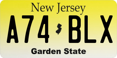 NJ license plate A74BLX