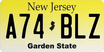 NJ license plate A74BLZ