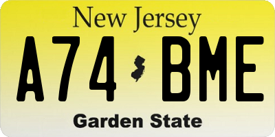 NJ license plate A74BME